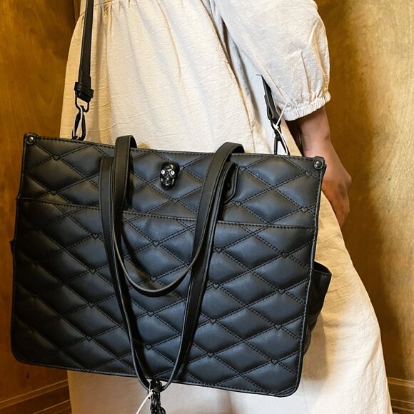 FIRM. Rare BETSEY JOHNSON Skull Tote. Matte Black Shoulder Crossbody Bag - Picture 1 of 12